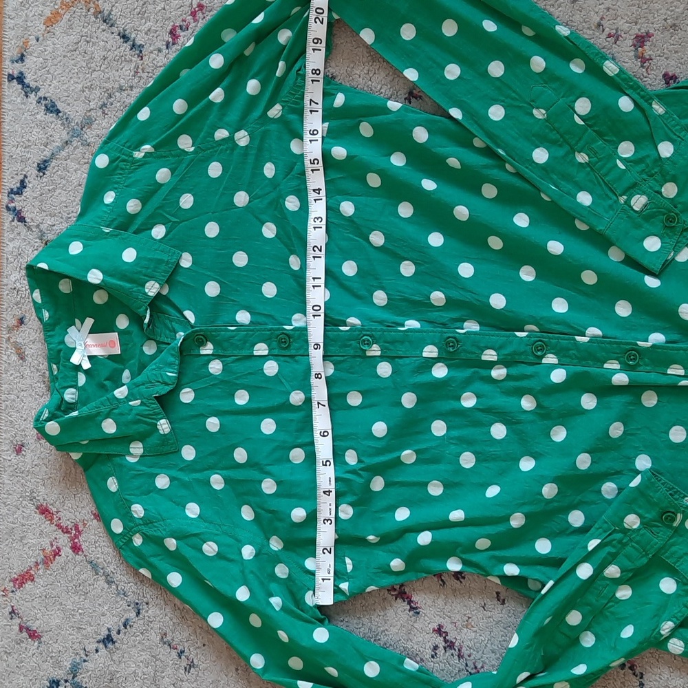 Downeast cotton button up polka dot green top small - Picture 2 of 3